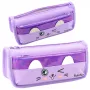 LEAN School Pencil Case Two Pockets Cat Motif Purple 22cm
