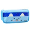 LEAN TOYS School Pencil Case Two Pockets Cat Motif Blue 22cm
