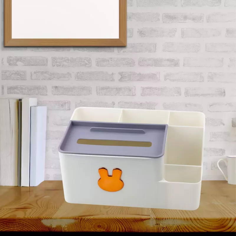 LEAN Desk Organizer with Tissue Box Gold Rabbit White