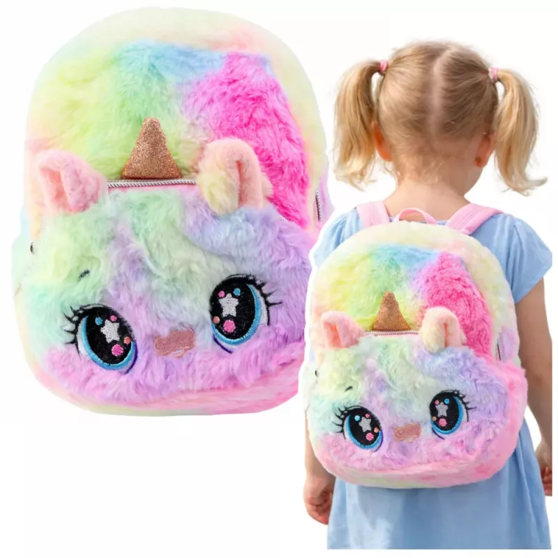 LEAN Children's Backpack Plush Unicorn Rainbow Colorful 20cm 3L