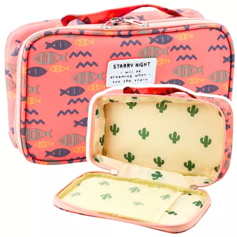 LEAN School Pencil Case Organizer Roomy Additional Pocket Fish Pink 21.5cm