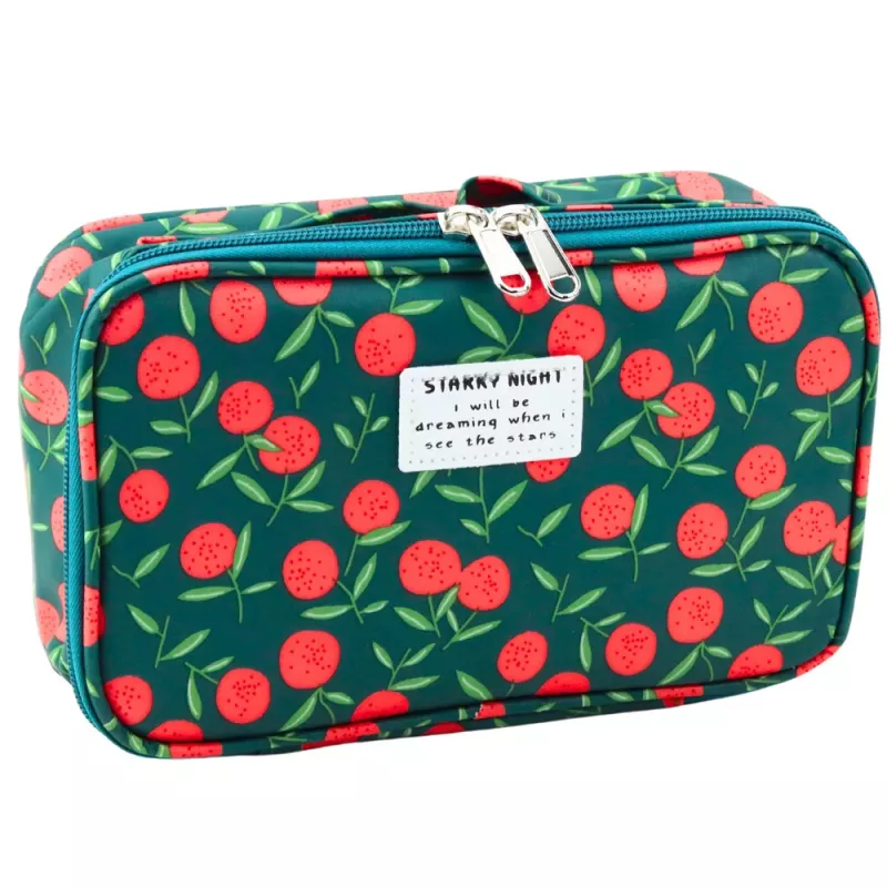 LEAN Pencil Case School Organizer Cosmetic Bag Pocket Cherries Green 22.5cm