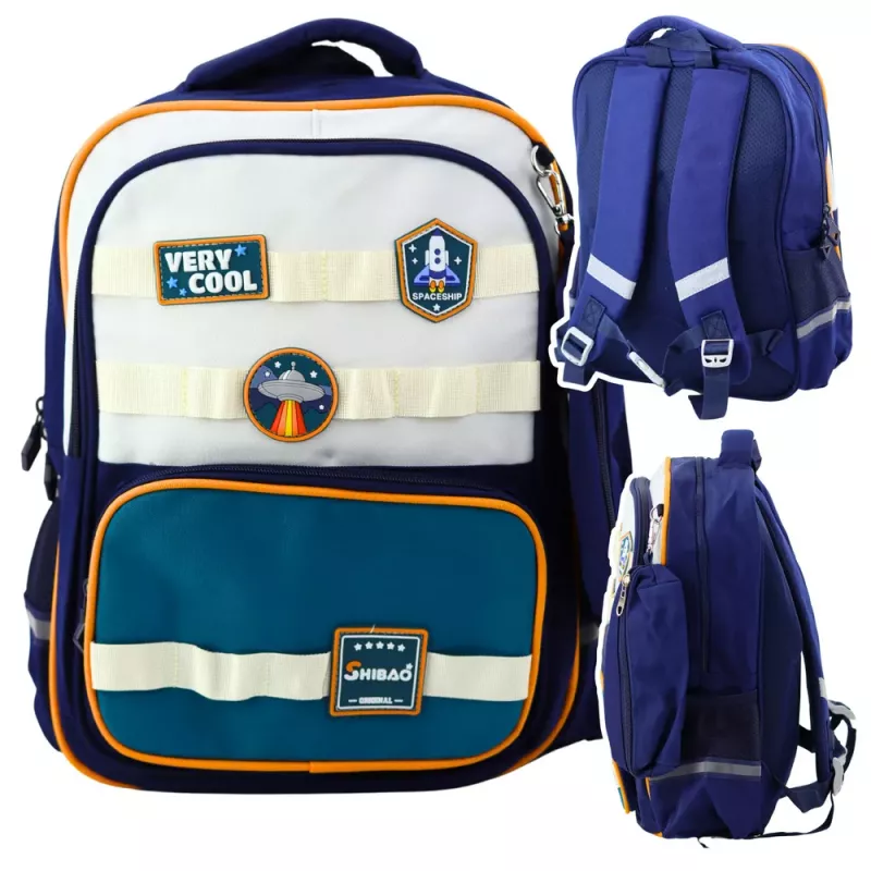 LEAN School Backpack Space Patches With Pencil Case Navy Blue 16L