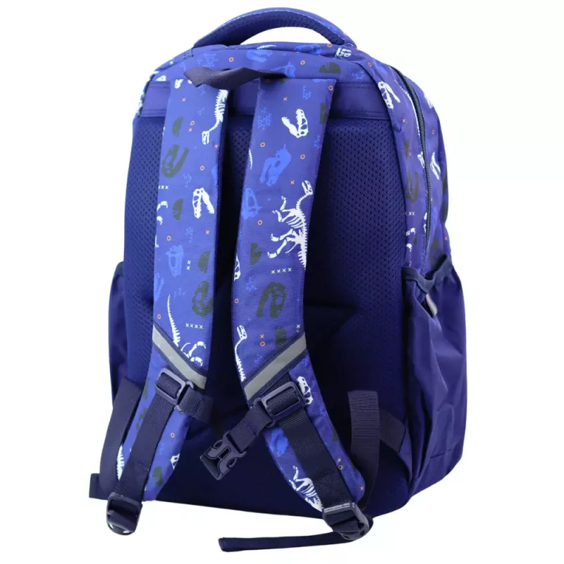 LEAN School Backpack Dinosaurs Patch T-Rex Chest Strap Navy Blue 20L