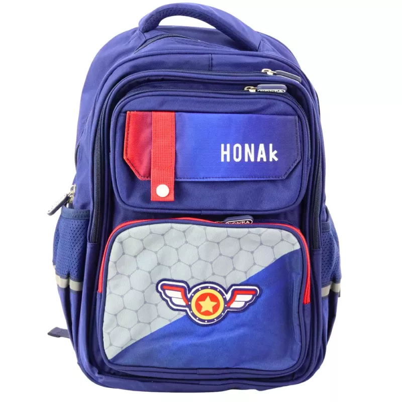 LEAN School Backpack With Patch Chest Strap Navy Blue 20L