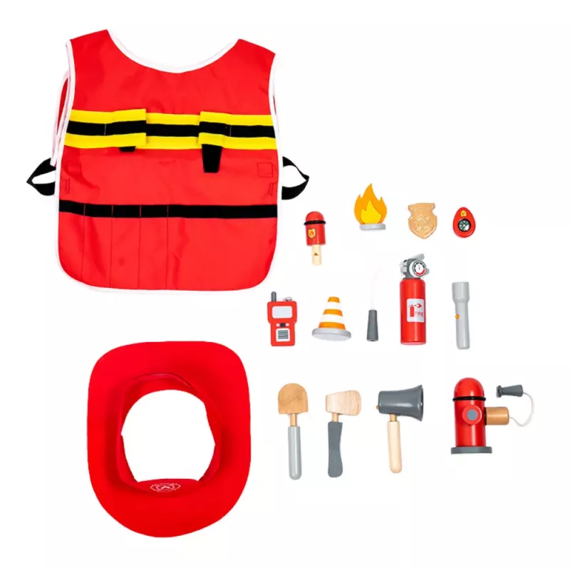 LEAN TOYS Firefighter Costume Set Firefighter Accessories Wood 14 El