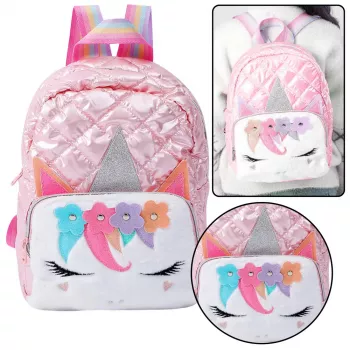 LEAN Children's Quilted School Backpack Unicorn Yellow 32cm
