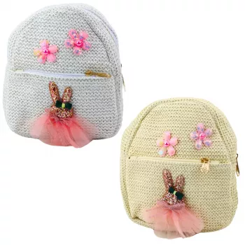 LEAN Children's Backpack Embroidered Rabbit In A Dress Flowers 2.5L 20cm