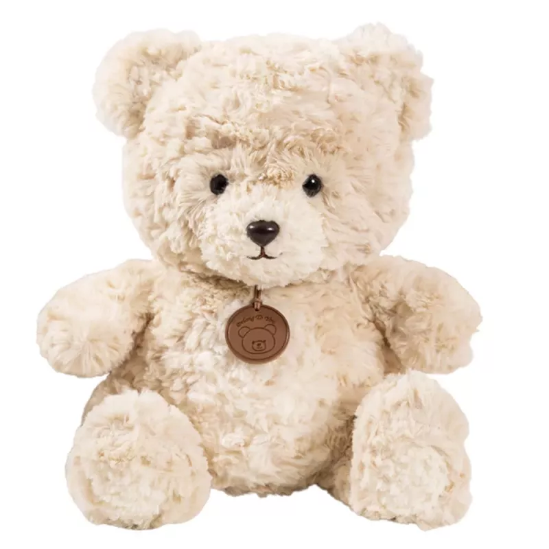 LEAN TOYS Plush Mascot Cuddly Toy Teddy Bear with Medallion Beige 25cm