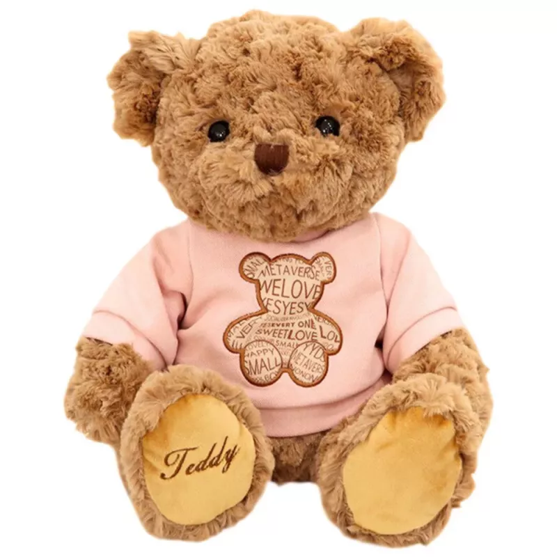 LEAN TOYS Plush Mascot Cuddly Toy Teddy Bear In Pink T-shirt Brown 30cm