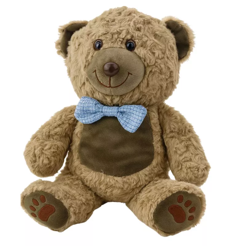 LEAN TOYS Plush Toy Teddy Bear Blue Bow Tie Light Brown 30cm