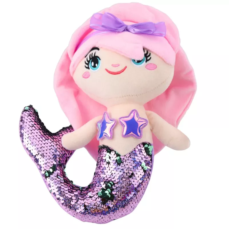 LEAN TOYS Plush Mermaid Cuddly Toy Tail Sequins Two-Color Purple 28cm