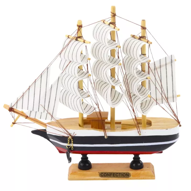 LEAN TOYS Collectible Model Decorative Sailing Ship Black and White 21x21cm