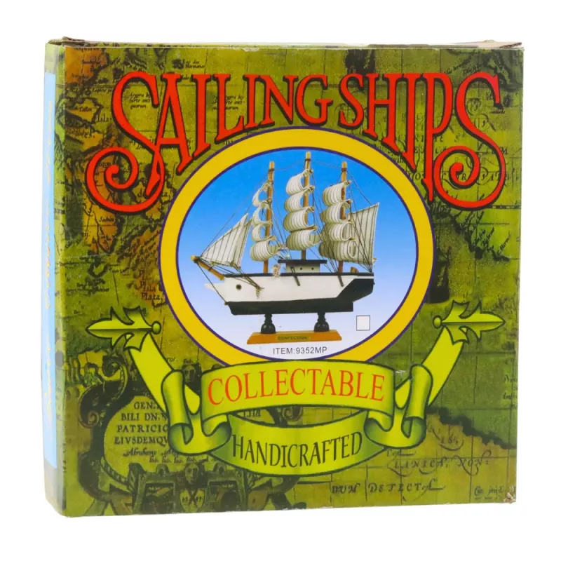 LEAN TOYS Collectible Model Decorative Sailing Ship Black and White 21x21cm