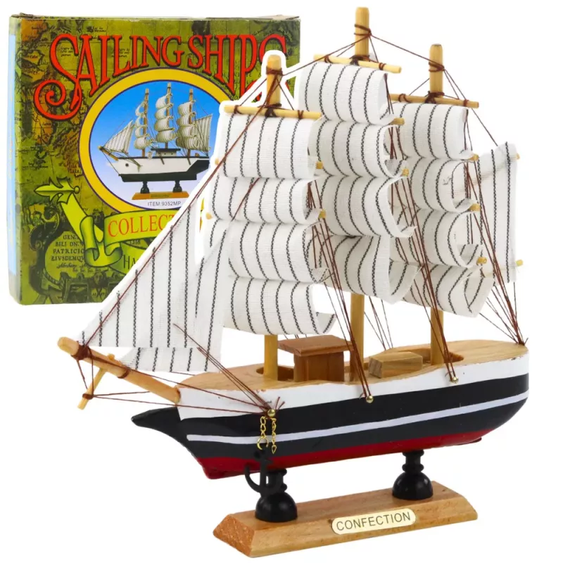 LEAN TOYS Collectible Model Decorative Sailing Ship Black and White 21x21cm