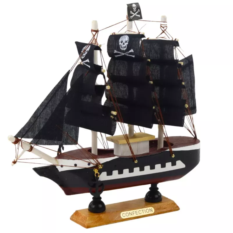 LEAN TOYS Collectible Model Decorative Pirate Sailing Ship Black 20x20cm