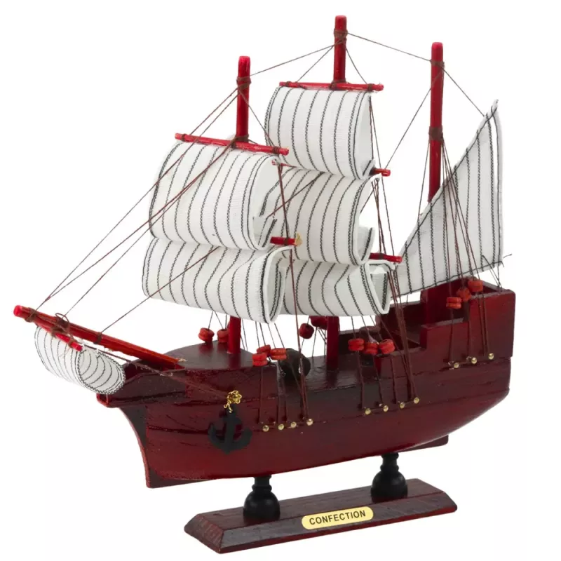 LEAN TOYS Collectible Decorative Model Sailing Ship Red 24x23cm
