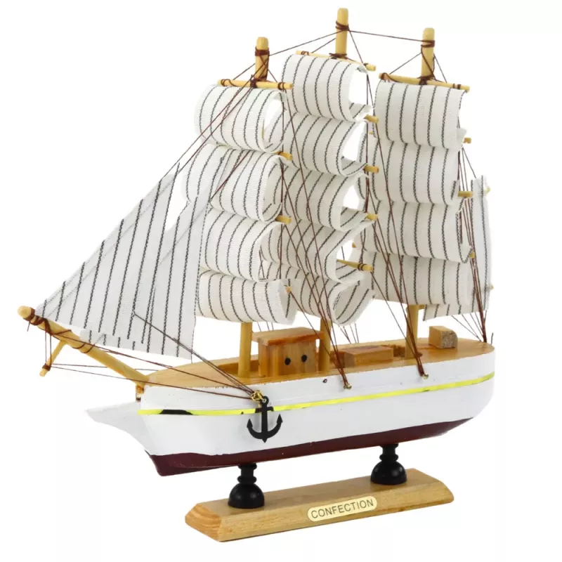 LEAN TOYS Collectible Model Decorative Three-Masted Sailing Ship White 24x23cm