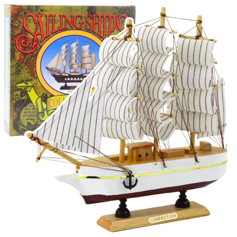 LEAN TOYS Collectible Model Decorative Three-Masted Sailing Ship White 24x23cm