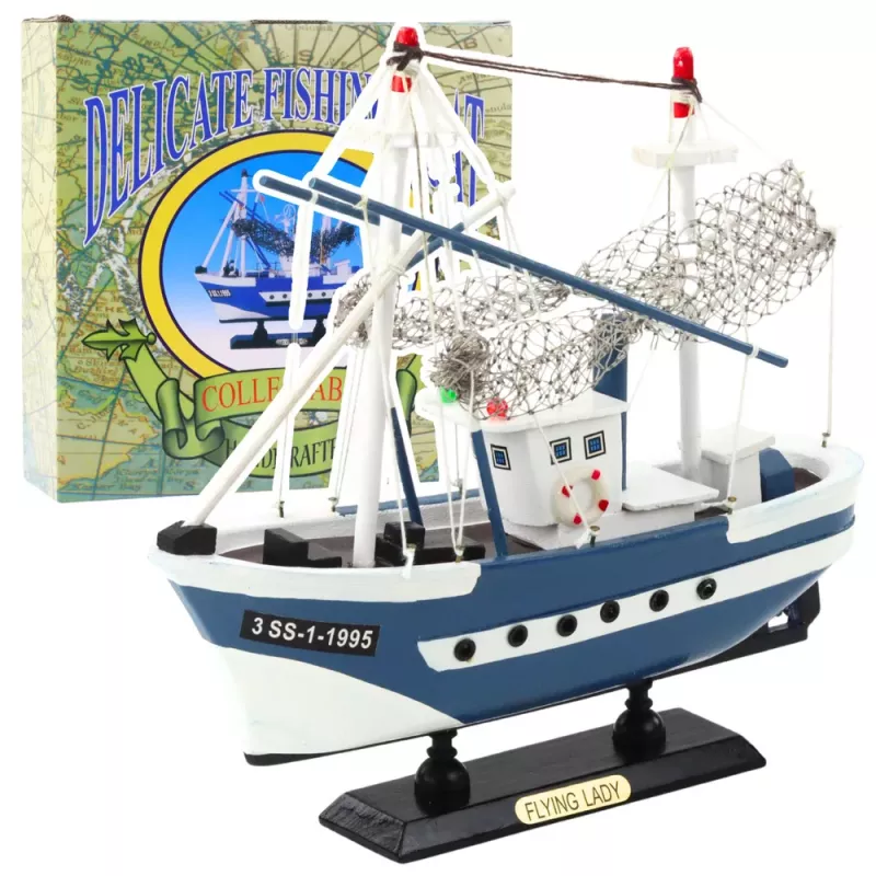 LEAN TOYS Collectible Model Ship Fishing Boat Flying Lady Blue 24x23cm