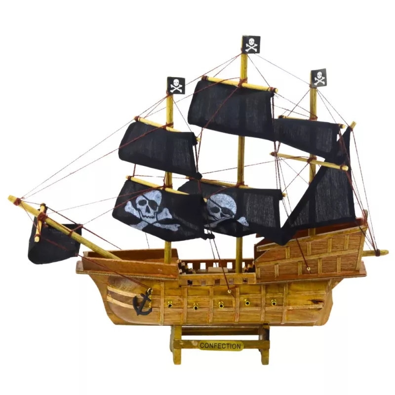 LEAN TOYS Collectible Model Decorative Pirate Sailing Ship Black 33x29cm