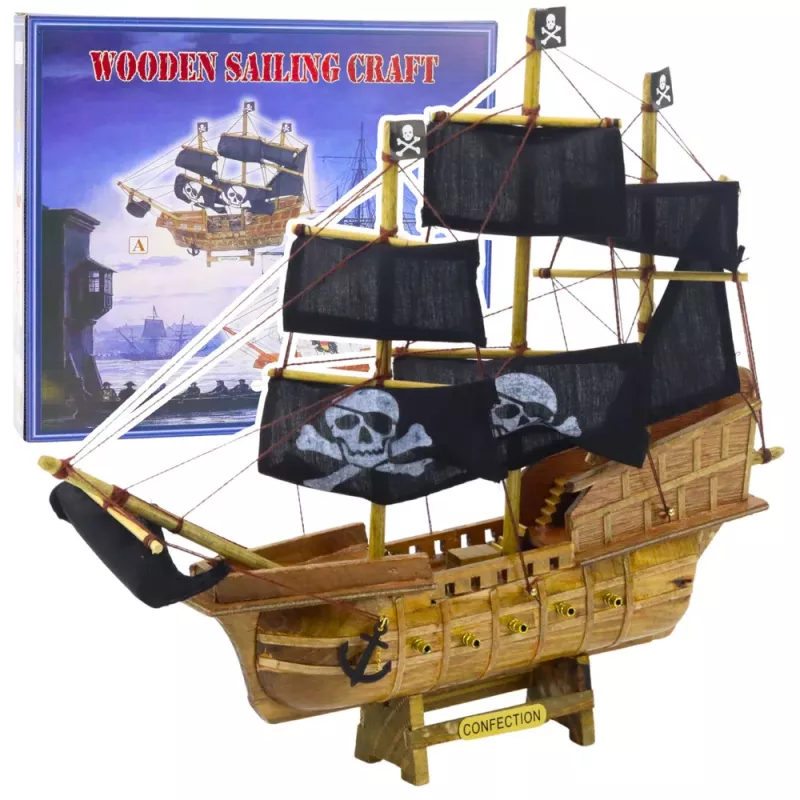 LEAN TOYS Collectible Model Decorative Pirate Sailing Ship Black 33x29cm