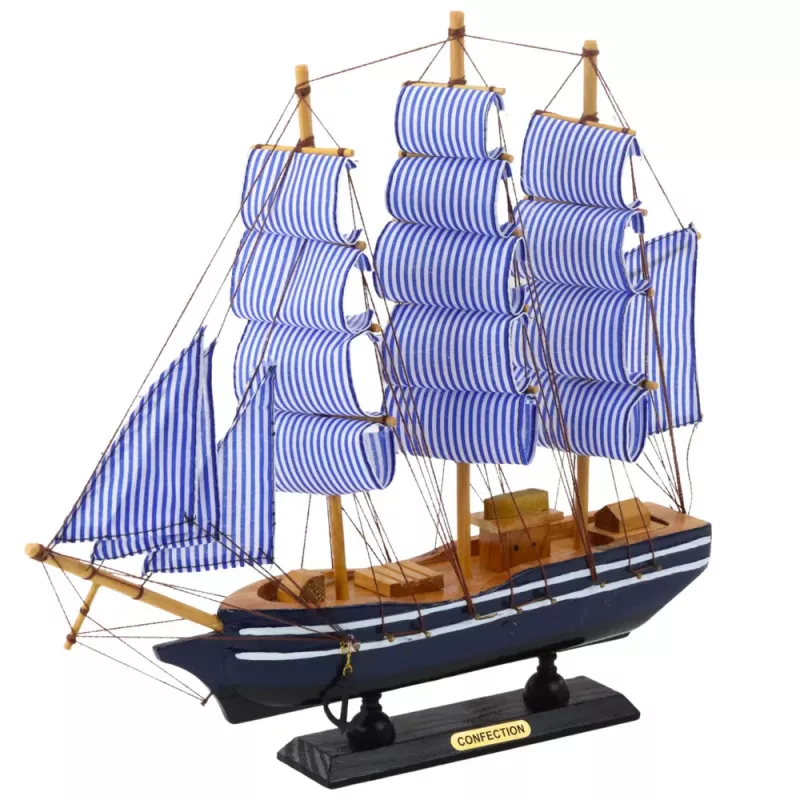 LEAN TOYS Collectible Model Decorative Sailing Ship White and Blue 33x31cm
