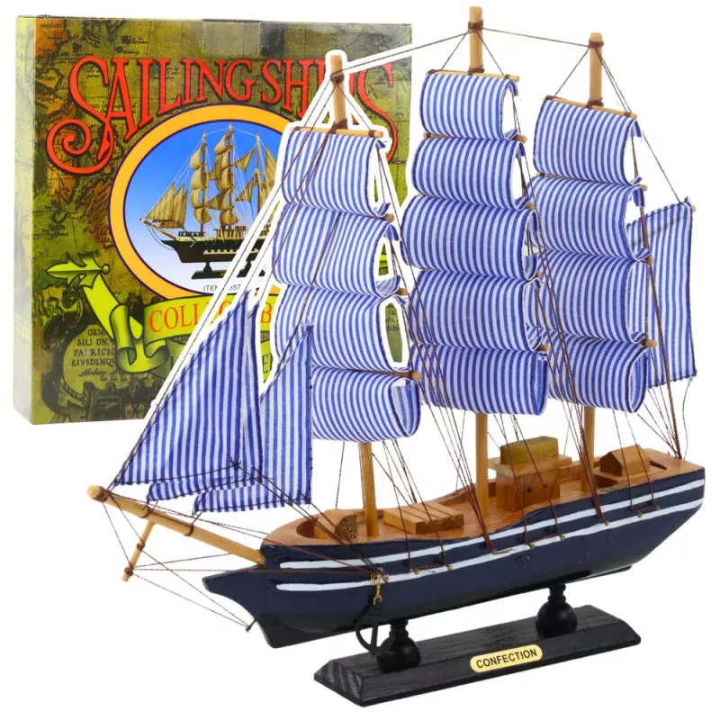 LEAN TOYS Collectible Model Decorative Sailing Ship White and Blue 33x31cm