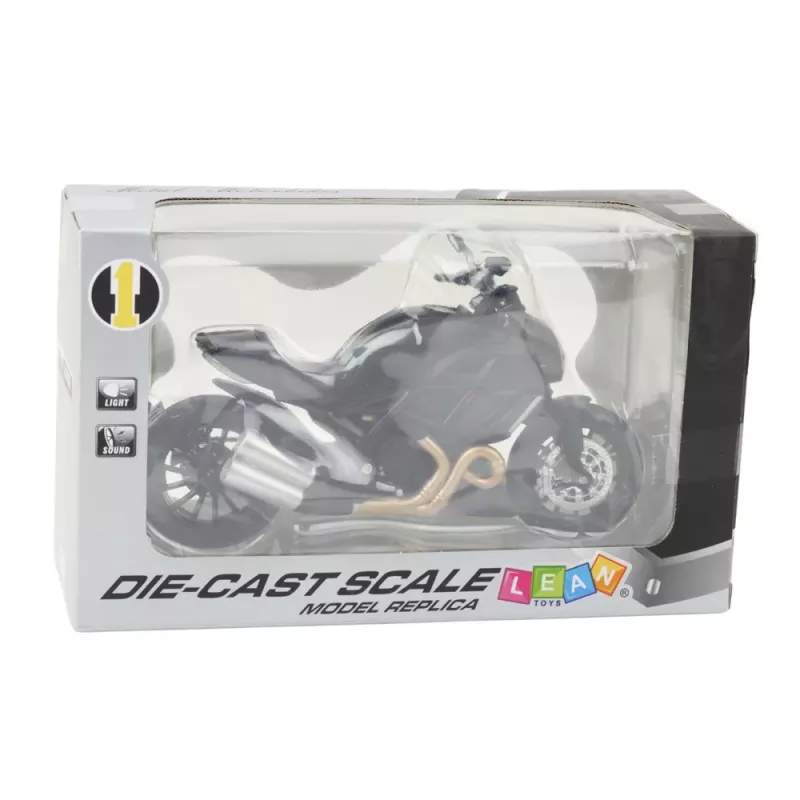 LEAN TOYS Sports Motorcycle Metal Lights Sounds Gold Elements Black 1:12
