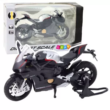 LEAN TOYS Sports Motorcycle Metal Lights Sounds Silver Elements Black V4 1:12