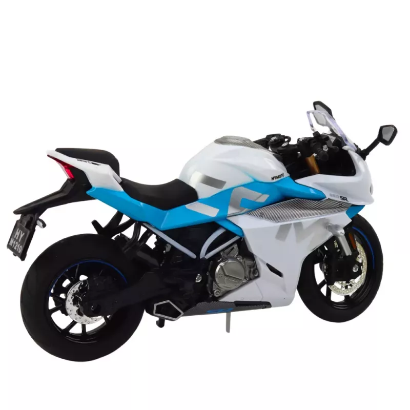 LEAN TOYS Sports Motorcycle Metal Lights Sounds White Blue 1:12