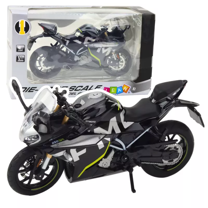 LEAN TOYS Sports Motorcycle Metal Lights Sounds Black 250 SR 1:12