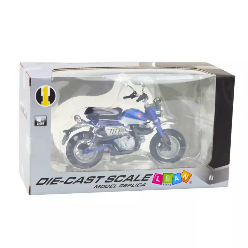 LEAN TOYS Motorcycle Retro Classic Metal Lights Blue 1:12