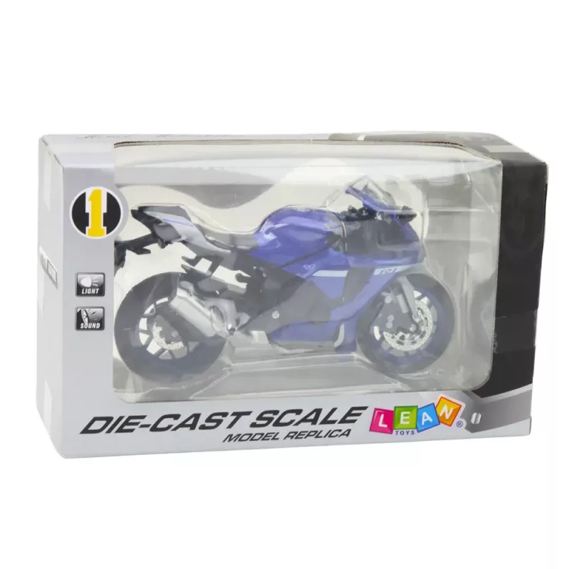 LEAN TOYS Sports Motorcycle Metal Lights Sounds Navy Blue R1 1:12