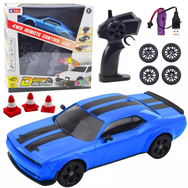 LEAN TOYS Car Sports Drift Interchangeable Wheels Remote Controlled RC 4WD Blue Sport