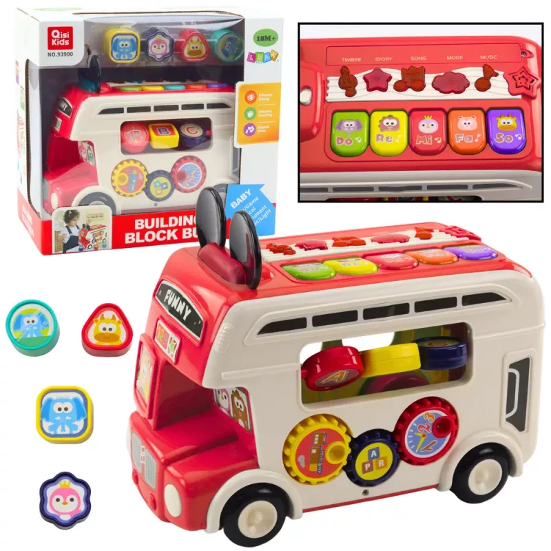 LEAN TOYS Interactive Educational Bus Sorter Lights Sounds Red