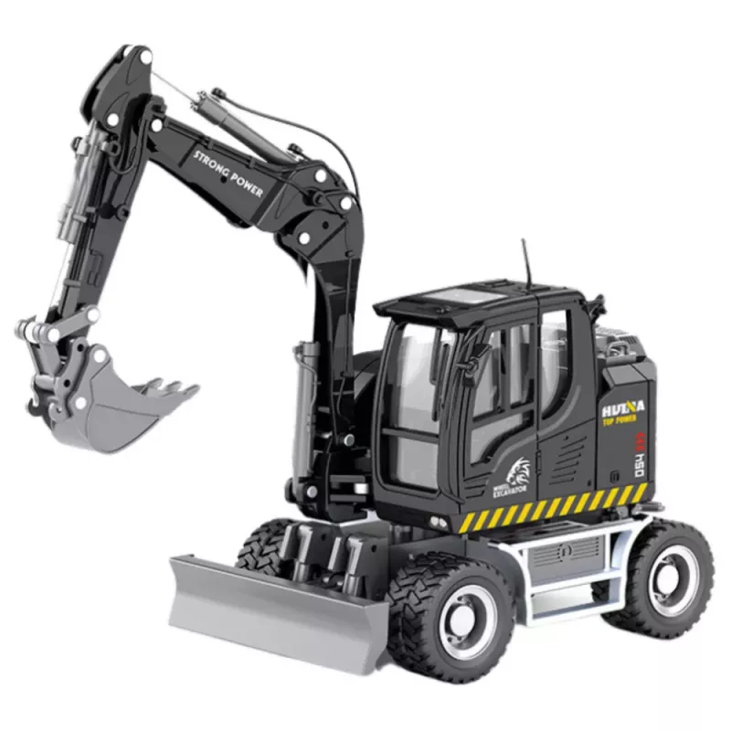 Wheel Excavator With Bulldozer Metal Huina Black 1:50