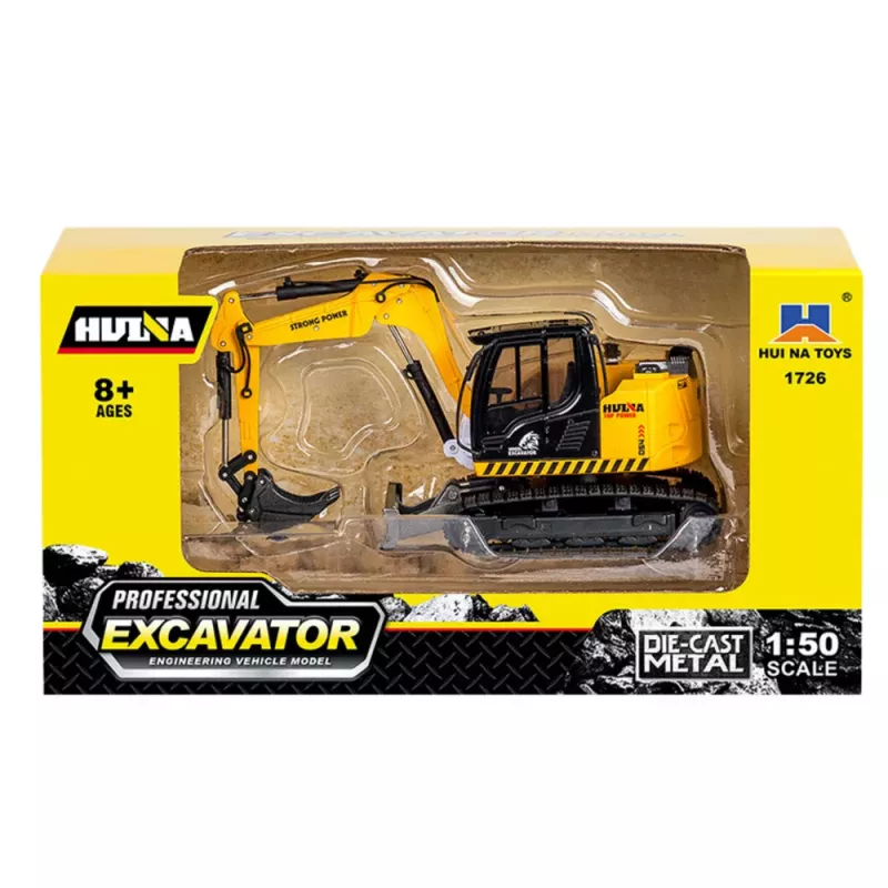 Huina 1:50 Crawler Excavator with Bulldozer Metal Diecast Model Yellow