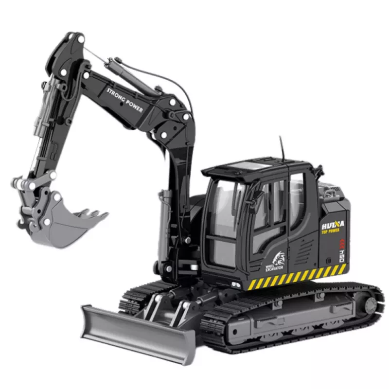 Wheel Excavator With Bulldozer Metal Huina Black 1:50