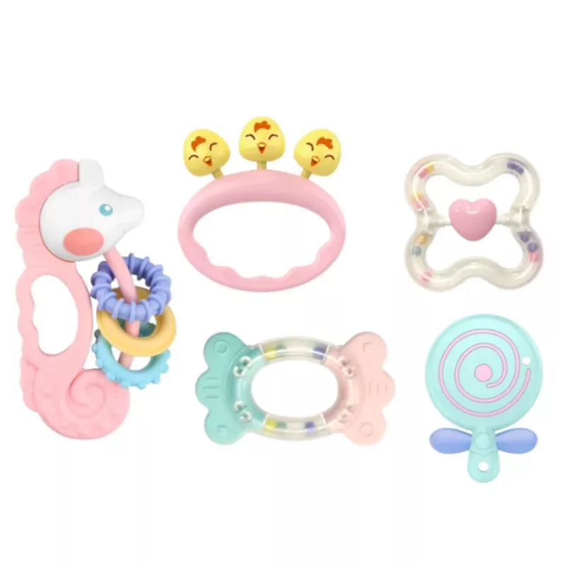 LEAN TOYS Set of Sensory Rattles Teethers for Babies Pink 5pcs
