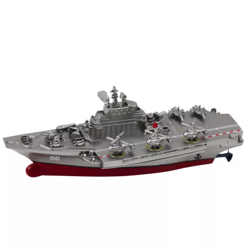 LEAN TOYS Military Ship Remote Controlled Boat RC Silver 15cm