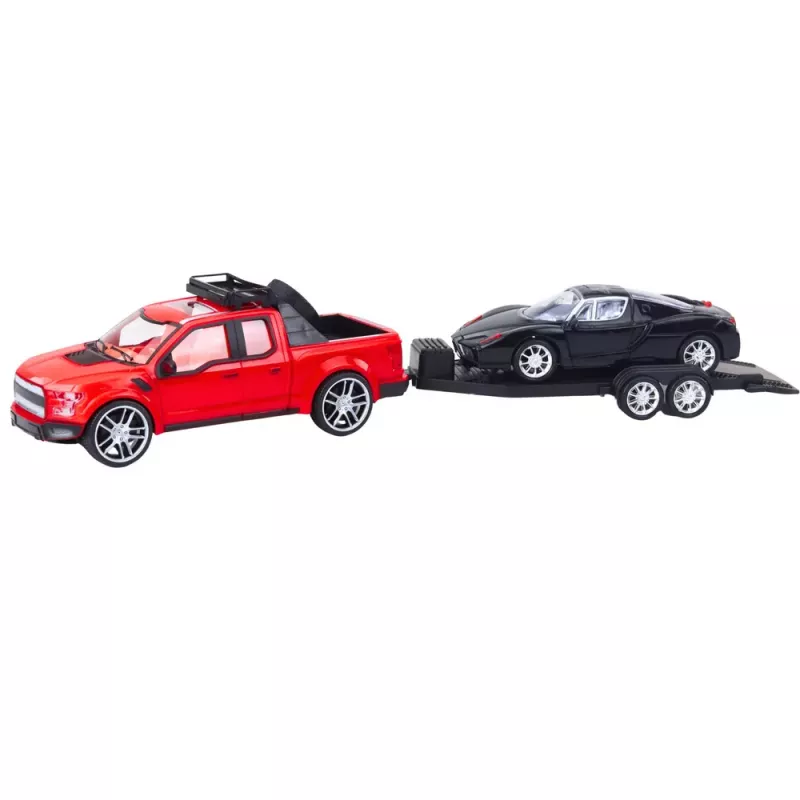 LEAN TOYS Set of Off-Road Car Red Tow Truck Black Sports Car 59cm