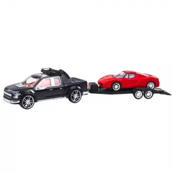 LEAN TOYS Set of Off-Road Car Black Tow Truck Red Sports Car 59cm
