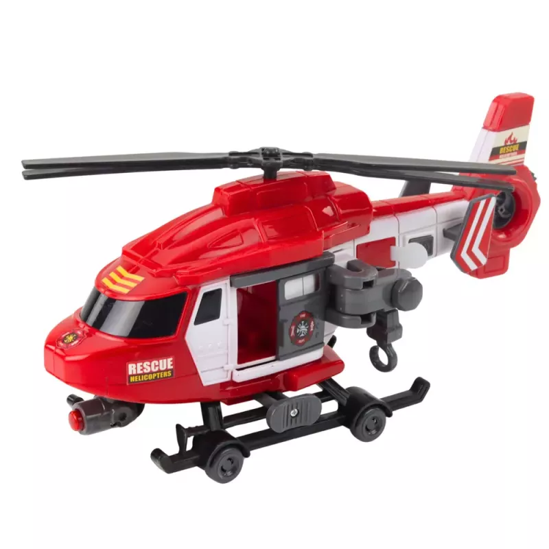 LEAN TOYS Rescue Helicopter with Hook, Stretcher, Lights & Sounds, Red, 1:16 Scale