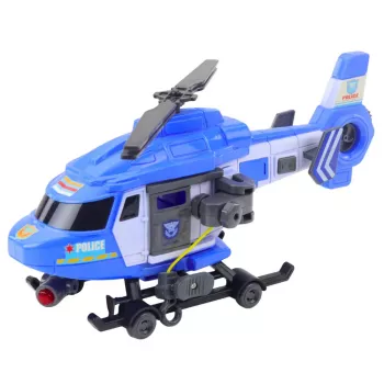 LEAN TOYS Police Helicopter Hook Stretcher Lights Sounds Blue 1:16