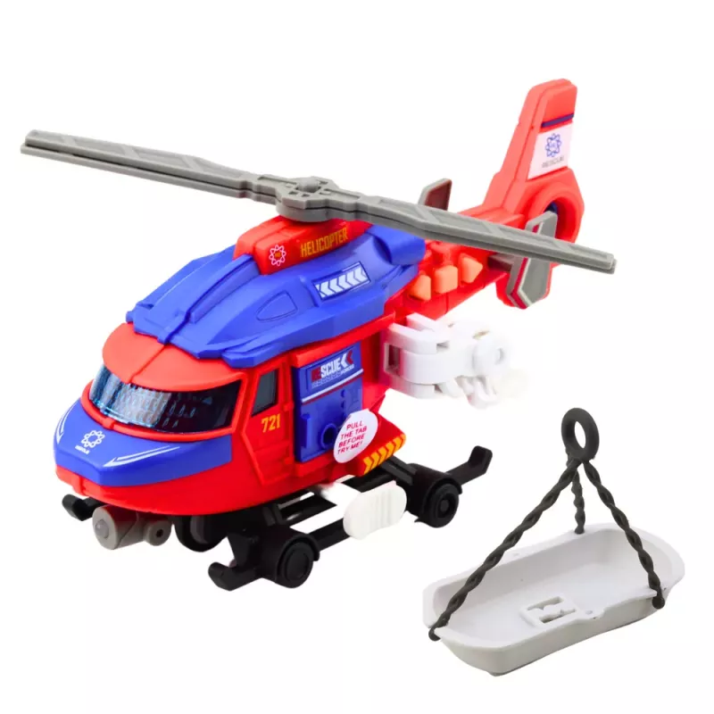 LEAN TOYS Rescue Helicopter with Stretcher, Hook, Winch, Drive, Lights, Sounds, Mix