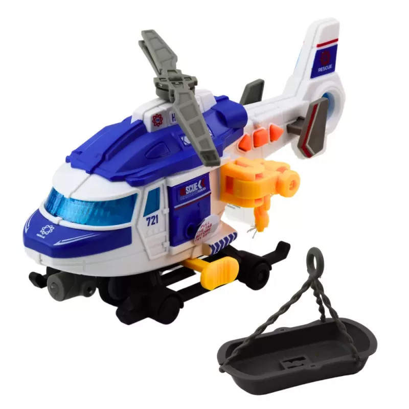 LEAN TOYS Rescue Helicopter with Stretcher, Hook, Winch, Drive, Lights, Sounds, Mix