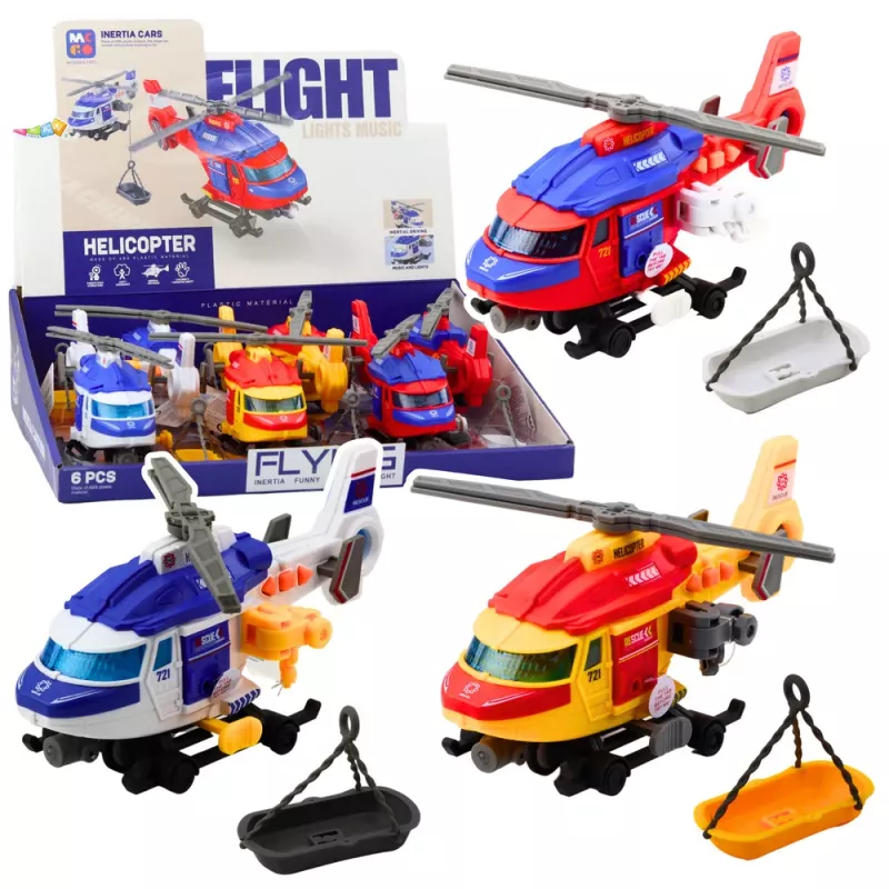 LEAN TOYS Rescue Helicopter with Stretcher, Hook, Winch, Drive, Lights, Sounds, Mix
