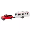 LEAN TOYS Set of Metal Car with Camper Trailer Red