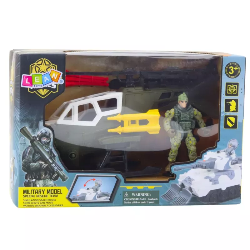 LEAN TOYS Military Set: Military Helicopter, Soldier Figure